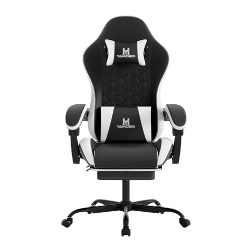 Image of Gaming Chair, Computer Office Chair with Footrest, Adjustable Height & Backrest Gaming Chairs with Swivel for Adults, High Back PU Leather Ergonomic Chair with Lumbar Support, Blackwhite