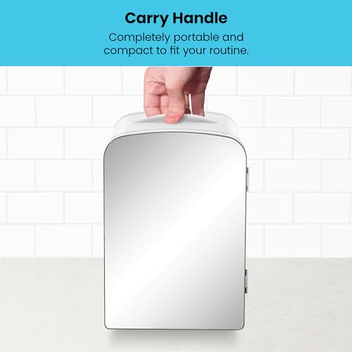 Chefman - Iceman Portable Mirrored Personal Fridge 4L Mini Refrigerator, Skin Care, Makeup Storage, Beauty, Serums & Face Masks, Small For Desktop Or Travel, Cool & Heat, Cosmetic Application, White