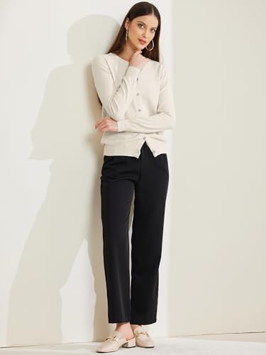 Image of Allegra K Women's Lightweight Button Cardigan Crewneck Long Sleeve Sweaters