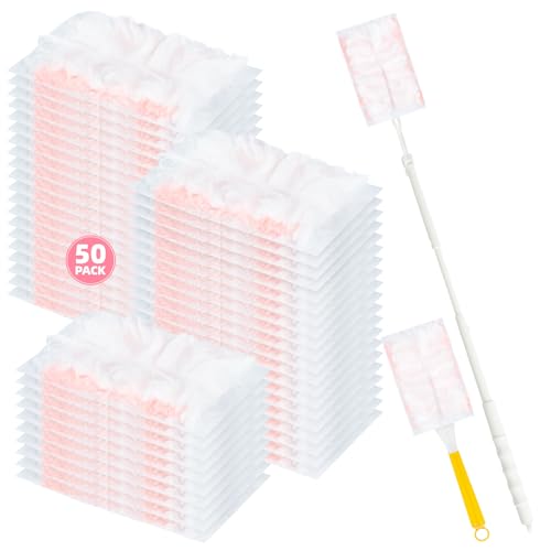 Image of Heavy Duty Dusters Refills, Disposable Dusters Kit Compatible with Swiffer Handles, Multisurface Dusters+1 Extended Handle +1 Handle (Pink, 180)