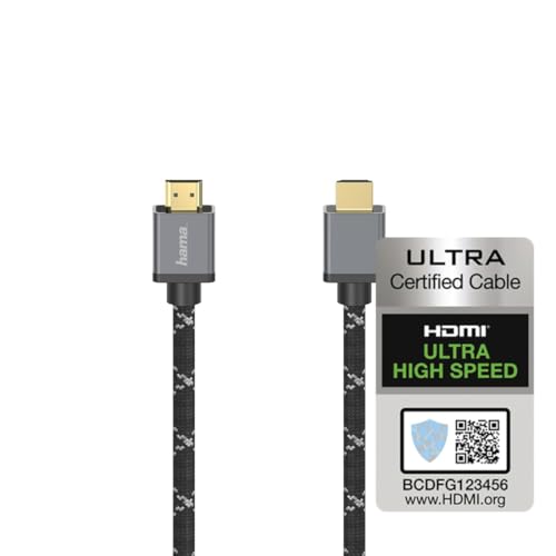Hama Premium HDMI Kabel 3 Meter Ultra High Speed (Exzellentes Monitorkabel 4K / 8K, 48 Gbit/s, UHD Bildschirmkabel eARC, Ethernet, HDR, Aramidfaser Kabelmantel, HDMI 2.1 Kabel 120 Hz/60 Hz) 3m