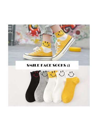 Calmera Socks 5-Pairs Women’s Multicolor Cotton Smiley Face Ankle Socks, One Size 5.5-10.52