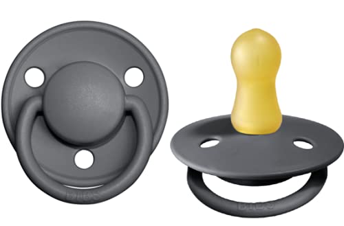 BIBS Pacifiers – De Lux | BPA-Free Natural Rubber Baby Pacifier | Made in Denmark | Set of 2 Soothers (Iron, 0-6 Months Natural Rubber)