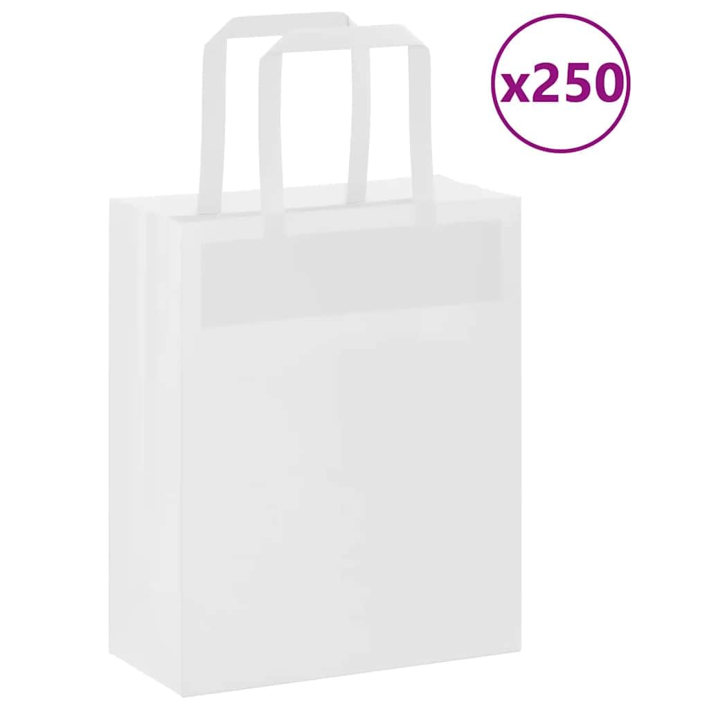 Papierowe torebki z papieru typu kraftowego, 250 sztuk, z uchwytami, białe, 18 x 8 x 22 cm, 6 kg, do pakowania prezentów, na imprezę, zakupy, wynos