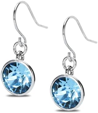 UPSERA Crystal Dangle Earrings – Simulated Gemstone Crystal Earrings for Women – Rhodium Plated Drop Earrings with Simulated Aquamarine Gemstone – Nickel-Free and Lead-Free – Elegant Hook Earrings