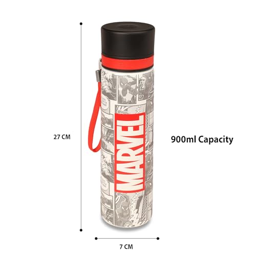 Image of SKi Homeware ALIA Premium Stainless Steel Sipper Bottle for Kids | 3D Disney Touch & Feel Print | Wide Mouth + Sipper | BPA-Free, Odorless | 900ml | Leak-Proof | Carrying Sling | Marvel