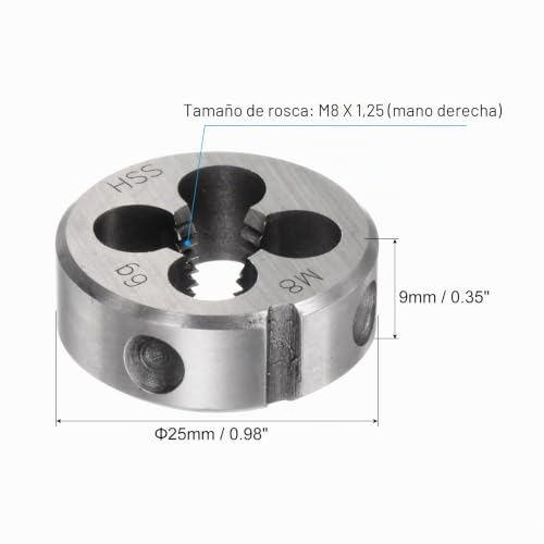 Miniatura 2 de Quarkzman Terrajas Redondas Rosca Métrica M8 X 1.25 Derecha Acero De Alta Velocidad Hss Herramienta De Reparación De Terrajas Para Cortar Tornillos