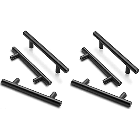 ANSIEDIO Kitchen Cupboard Handles Black - 6 Pack Stainless Steel Drawer Handles 96mm Cabinet Handles T Bar Kitchen Door Handles Cover