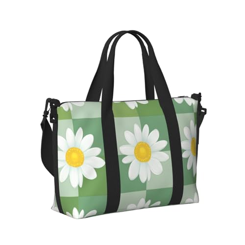 Travel Duffle Bag White Daisy Plaid Weekender Overnight Bags Luggage Bag for Women Men Waterproof Sports Gym Bag Hand Bag with Shoulder Strap3