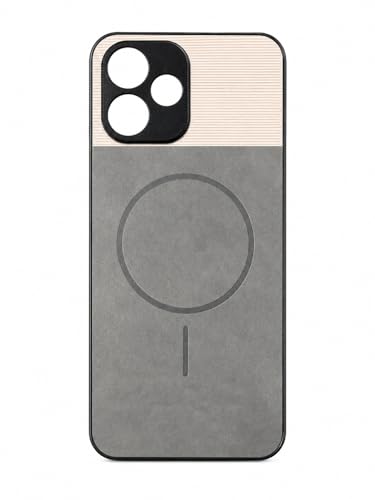 Image of Bintage Mac Safe Design Hard Slim Back Case | Soft Border Camera Protect | Dual PU Leather Finish Back Cover Compatible for Mi REDMI 12 4G - White & Grey
