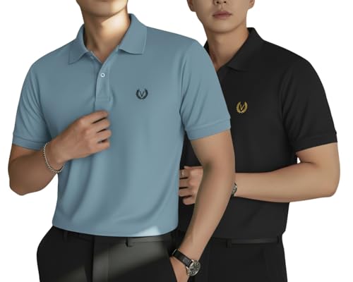 Image of MACK JONNEY Men's Solid Polo T-Shirt | Premium Cotton Blend | Regular Fit | Short Sleeve | Collared Casual Wear|Pack of 2 -MJ-157