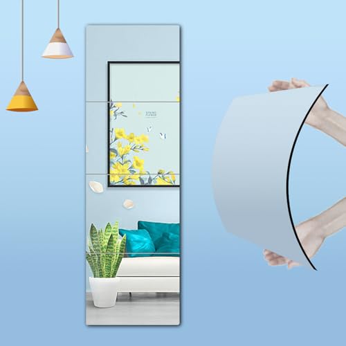 MLDMANDALV 4-Piece Thick Acrylic Mirror Set for Walls, 12 x 12 inch self-Adhesive Frameless Small Mirror Tiles, Flexible Plastic Lenses for Bedroom, Home, and Gym Doors (4 pcs 12x12inch)