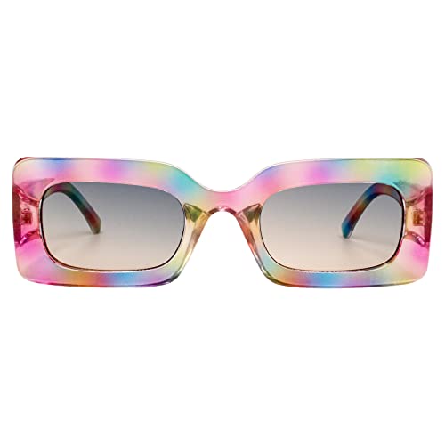 Hanj Square Trendy Sunglasses Womens Men Colorful Retro Rectangle Sun Glasses Vintage Shades