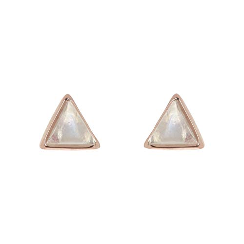 Pura Vida Rose Gold Gemstone Triangle Stud Earrings w/Moonstone - .925 Sterling Silver - 1 Pair