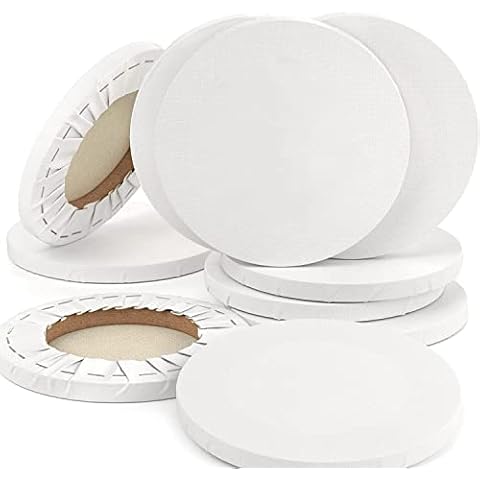 LIVTE 18 Pcs Round Stretched Canvas for Painting, 4 Inch Diameter Blank White Canvas Boards, 100% Cotton, Art Supplies for Acrylic Pouring and Oil Painting Cover