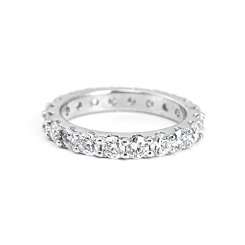 TwoBirch Platinum Plated Sterling Silver Double Shared Prong Round Cut Moissanite Eternity Ring (GRA CERTIFIED) (3 MM)2