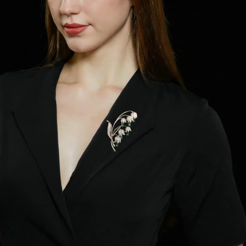 Image of 14K Gold Lily of the Valley Brooch with Genuine Moissanite - Elegant Floral Design, Premium Moissanite-Accented Jewelry, Ideal Gift for Women on Special Occasions