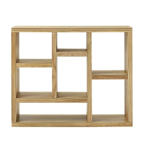 7 Cube Shelf Bookcase Wooden 3 Tiers Floor Standing Low Storage Cabinet Display Shelves for Home Library and Office, 7-Cube Low Lattice Bookshelf Natural Wood