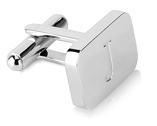 Lux & Pair 18K White-Gold Plated Initial Engraved Stainless Steel Men’s Cufflinks with Gift Box -Personalized Alphabet Letter’s A-Z (J- White Gold) - Thumbnail 2
