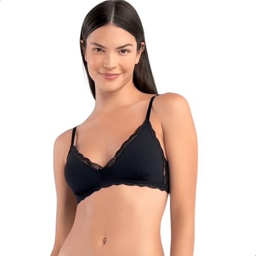 SHE BY MASH Top Triângulo Modal com Renda Bojo Removível Feminino Adulto, Preto, 48