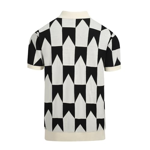 Men's Knitted Vintage Polo Shirt, 1960s Mod Style Retro Polo Black White Pattern Shirt with V-Neck2