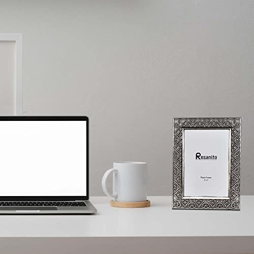 5X7 Metal Picture Frames(2 Pack), Gift Photo Frame With High Definition Glass, Love Heart Style Profile Display Photos For Wall Or Tabletop For Home Office Hotel, Ancient Silver #TOP7