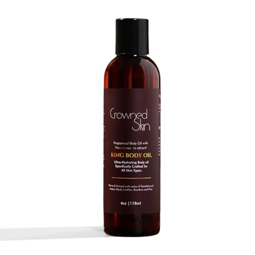 Crowned Skin King Cologned Body Oil | Warm and Sensual Scent | Blended with Sandalwood & Leather | Infused with Jojoba and Grapeseed Oil | Moisturizing Formula with All-Day Fragrance | 4oz