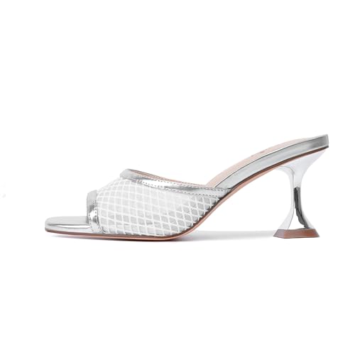 Image of vivianly Womens Square Open Heels Sandals Slip on Heeled Slides Mules for Party Daily Wear