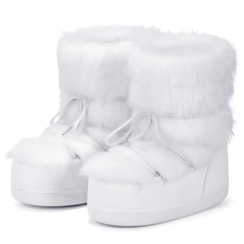 QLR Womens Faux Fur Snow Boots for Women Warm Winter Fluffy Boots Fuzzy Comfortable Shoes