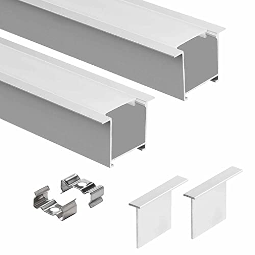 Image of (35x35mm LED Strip Light 1Meter Aluminium Rectangular Conciled Profile Light Channels with Diffused Cover, End Caps and Mounting Clips Without LED Straight Linear - Pack of 2