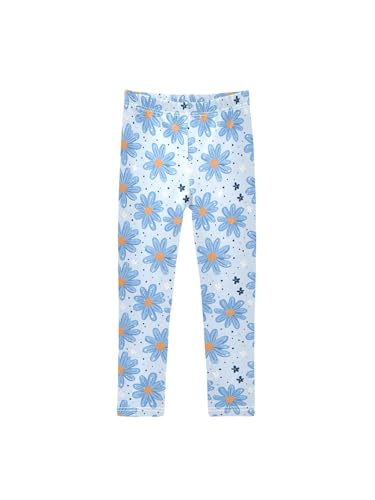 Girls Leggings White Blue Daisy Flower Toddler Girls Clothes Toddler Comfortable Bottoms Girl Leggings 3-4T