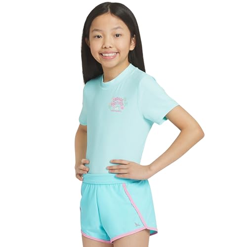 Image of Eddie Bauer Girls' UPF 50+ Rash Guard Sun Tee Shirt and Swim Short Set