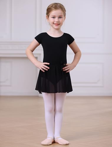 Image of MdnMd Girls Toddler Ballet Leotard with Skirted Short Sleeve Dance Gymnastic Ballerina Ballet Outfit Dress
