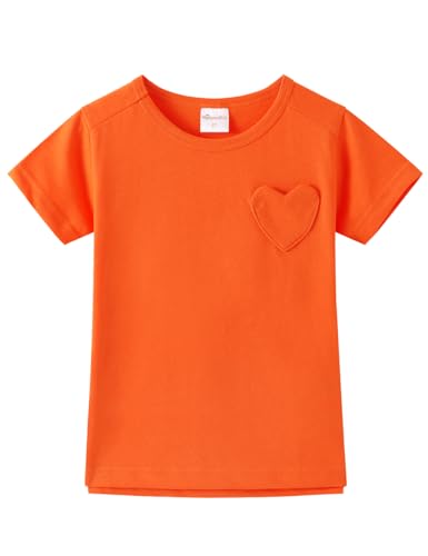 Image of Noomelfish Girls Short Sleeve Heart Pocket T-Shirts Casual Cotton Tee Tops Blouse (5-12 Years)