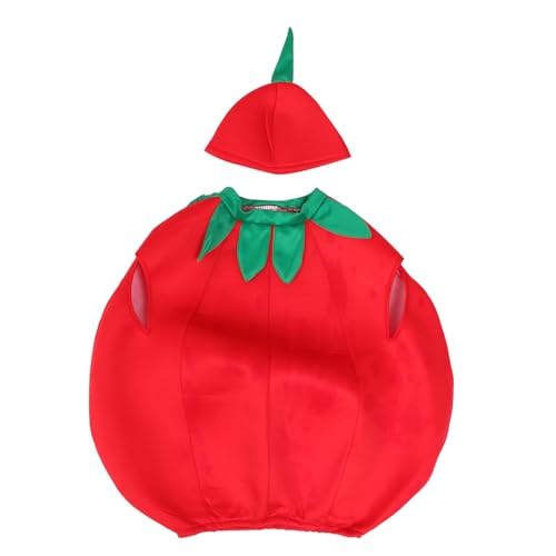 Beavorty Disfraz de Tomate Infantil para 3-4 Años (110-120 Cm) Conjunto de Ropa y Gorro de Tela Rígida sin Arrugas, Adecuado para Cosplay, Fiestas Temáticas y Actuaciones Escolares
