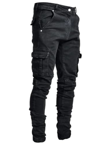 Kinghua Mens Distressed Stretch Skinny Cargo Jeans