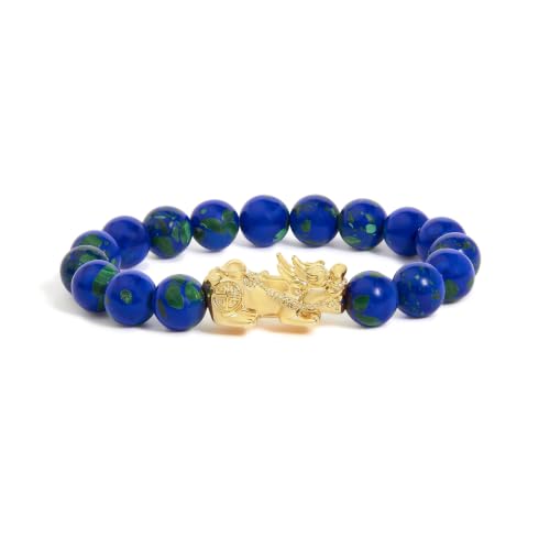 Haus of Brilliance 18K Yellow Gold Azurite Beaded Dragon Charm Bracelet