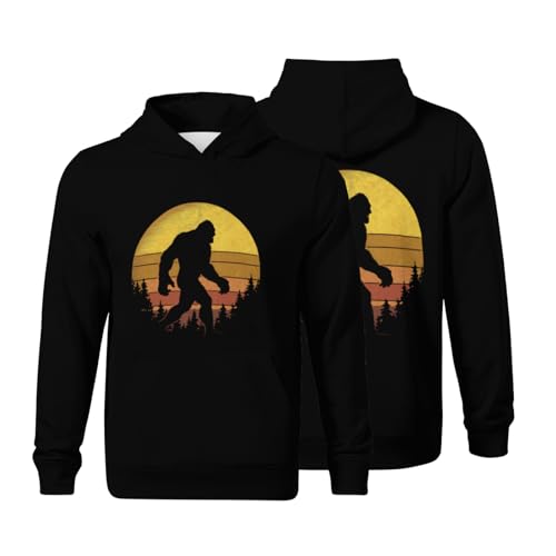 Kids Retro Bigfoot Believer Silhouette Sasquatch Hide And Seek Vintage Boys Girls Lightweight Kangaroo Pocket Hoodies