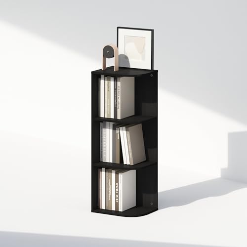 Image of Furinno Reed Corner Shelf, 3-Tier Corner Bookshelf, Book Shelf, Corner Shelves, Storage Rack, for Organization and Storage, Home Office, Living Room, Blackwood