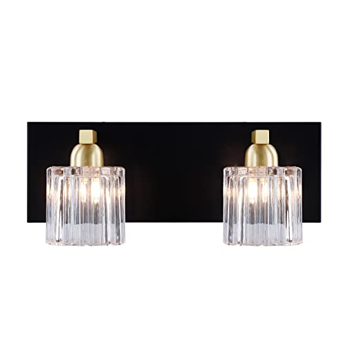 Aspen Creative 62322 Bathroom Vanity Light Fixture - Matte Black + Warm Brass Finish - Bulb Not Included
