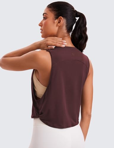 CRZ YOGA Women's Pima Cotton Workout Tank Crop Sports Shirt Sleeveless Yoga Running Tops