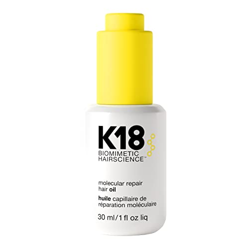 K18 Molecular Repair Hair Oil - Strengthening Peptide Damaged Hair Treatment Oil - 24-Hour Frizz Control + Heat Protectant - Helps Reduce Split Ends + Boost Shine (1 Fl oz)