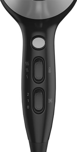 GRUNDIG HD 6080 B Haartrockner 2200 W, Föhn, Ionen Funktion, 3 Temperatur- und 2 Luftstromstufen, Kaltstufe, Keramikbeschichtung, 1,8 m Kabel, Schwarz/Silber