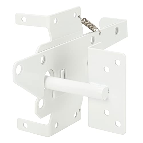 Image of HILLMASTER Heavy Duty Self-Locking Gate Latch for Wooden Fence, Post Mount Automatic Gate Lock Gravity Door Latch Hardware for Secure Pool, Outdoor Garden, Metal Gates Vinyl Fence, White Finish