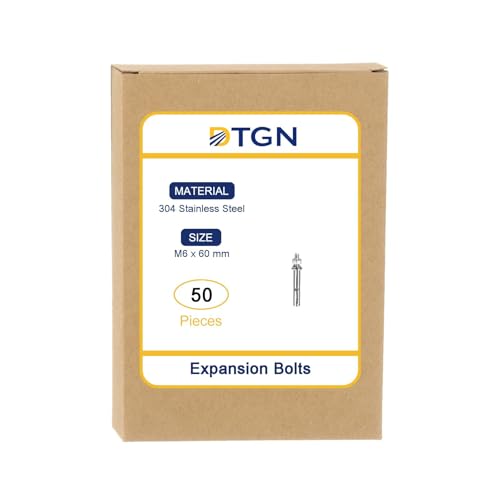 Image of DTGN M6 x 60 Expansion Bolts - 50Pack- Good for Concrete Dry Brick Block Walls - 304 Stainless Steel - Silver