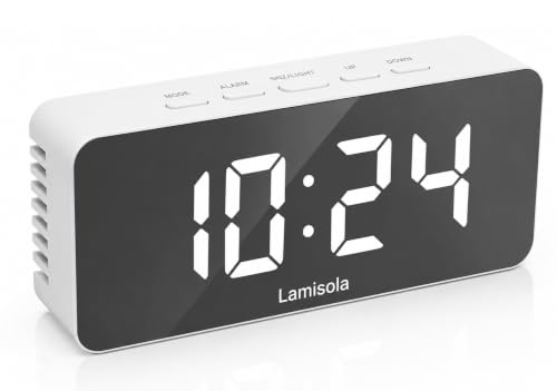 Image of Lamisola Digital Alarm Clock for Heavy Sleepers, LED Mirror Table Clock for Study Table, Students, Office | Alarm Clock for Bedroom with Loud Sound, Automatic Sensor, Date & Temperature (Mirror)