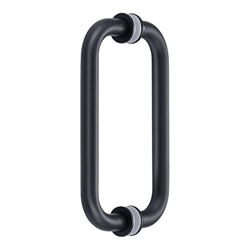Ranbo Shower Glass Door Handle, 203mm (8 Inch) Hole Centres, Matt Black, 304 Stainless Steel, 1.0mm Thick Tube - Image 2