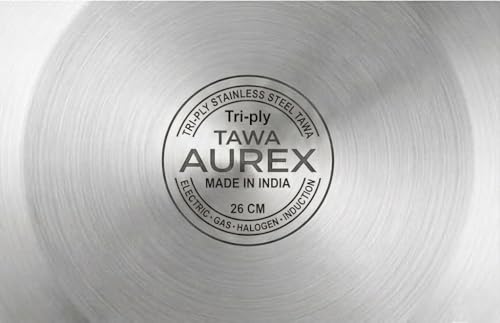 Image of Aurex Triply Stainless Steel Tawa | 26cm,1Kg, 4mm | Induction Friendly | 3-Layer Body, 100% Toxin-Free, No Chemical Coating, Easy to Clean, Less Oil Usage | Roti, Paratha, Chapati |