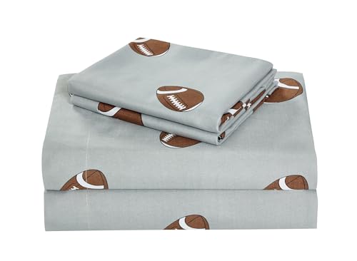 Chezmoi Collection 4-Piece Kids/Teens Sports Sheet Set - Soft Microfiber Gray Brown White Football, Queen Size