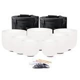 Hye-eun 432hz 7pcs Crystal Singing Bowl Set Sound Bowls Set with Carrying Case for Yoga Sound Healing (7-12"432hz white black bag)
